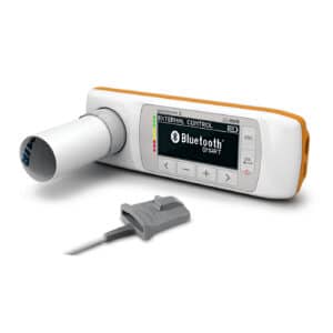 Le spiromètre Spirobank II Smart de Mir fait partie de la dernière génération de spiromètres portables. Il s’utilise aussi bien de manière indépendante qu’avec une connexion directe à un ordinateur ou une tablette.10