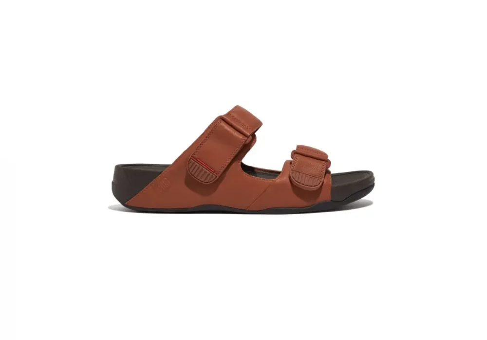 SANDALE FIT FLOP GOGH MOC SLIDE EN CUIR MARRON CLAIR