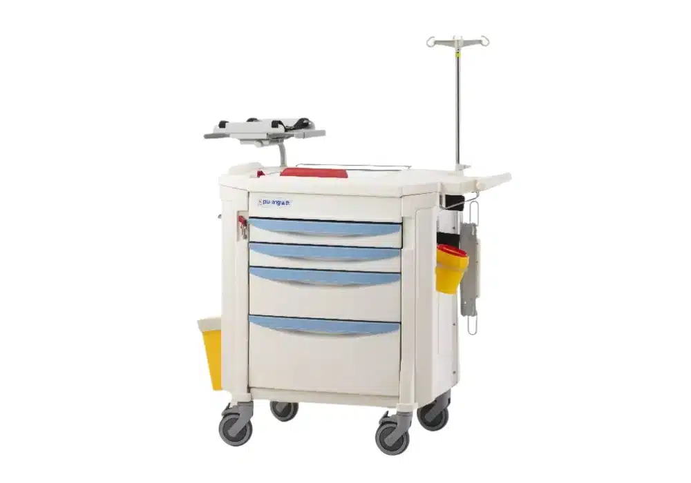 Chariot de soin d'urgence avec 4 tiroirs