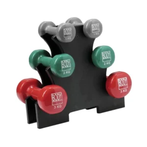 Présentoir avec jeu de 3 paires d’haltères