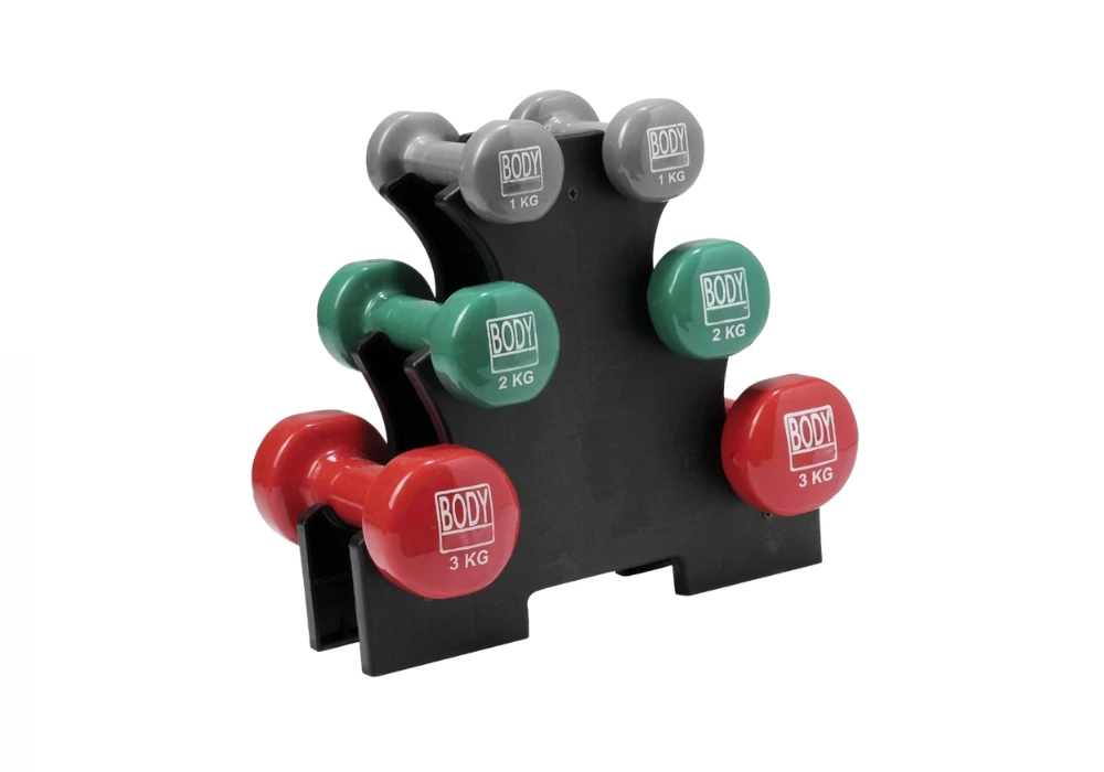 Présentoir avec jeu de 3 paires d’haltères