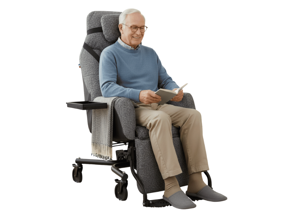 Fauteuil coquille essentiel manuel avec tablette gris