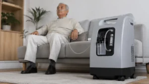 concentrateur d'oxygène portable Maroc utilisé à domicile par un patient avec assistance respiratoire